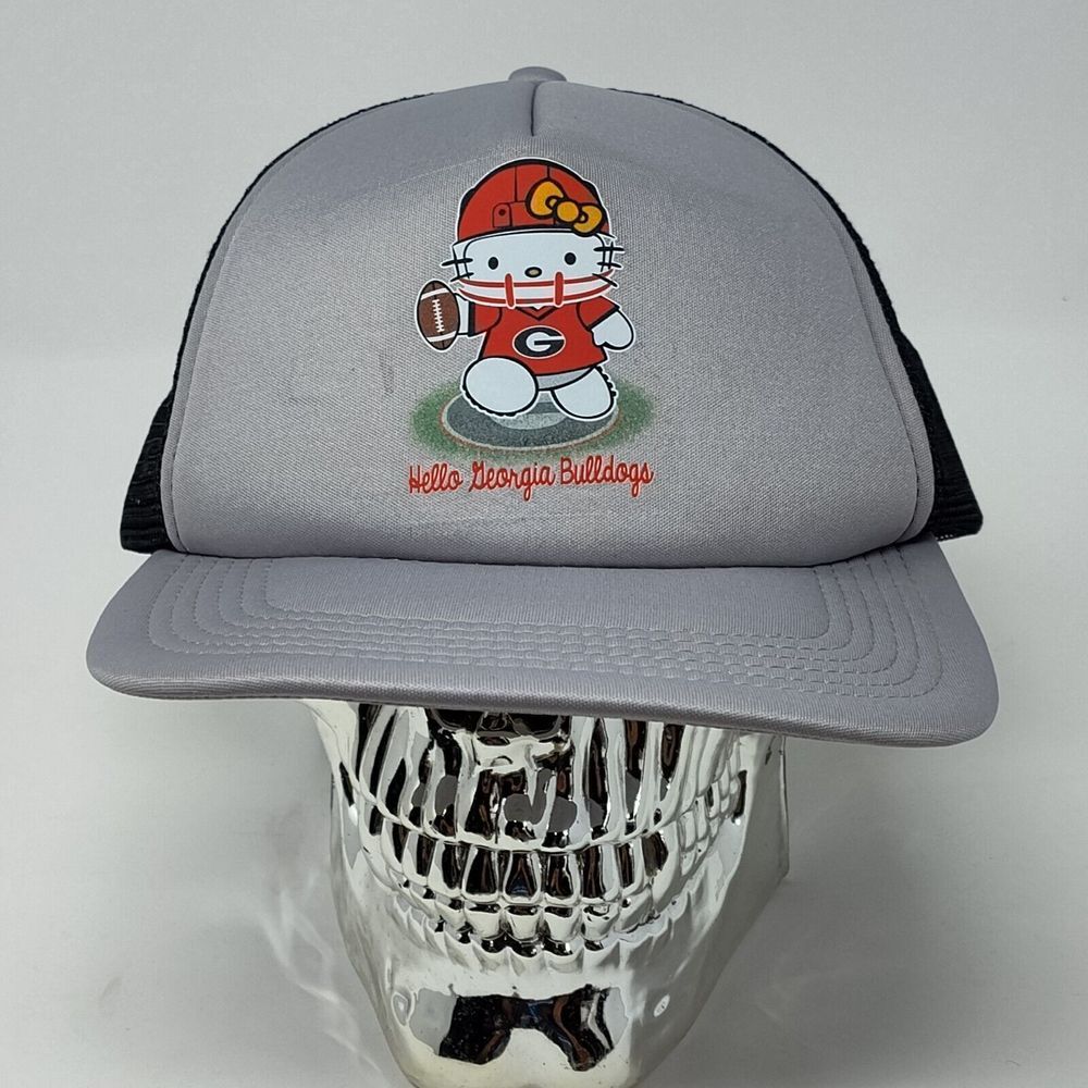 Hello Kitty Georgia Bulldogs Trucker Mesh‎ Snapback Hat One Size Gray Black